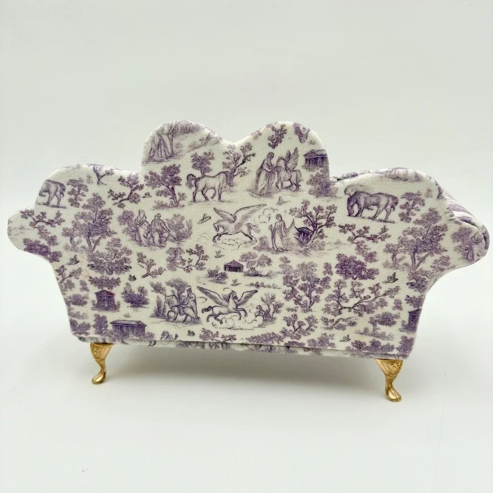 Heart Shaped Jewelry Box Storage Organizer Purple Toile Sofa Couch